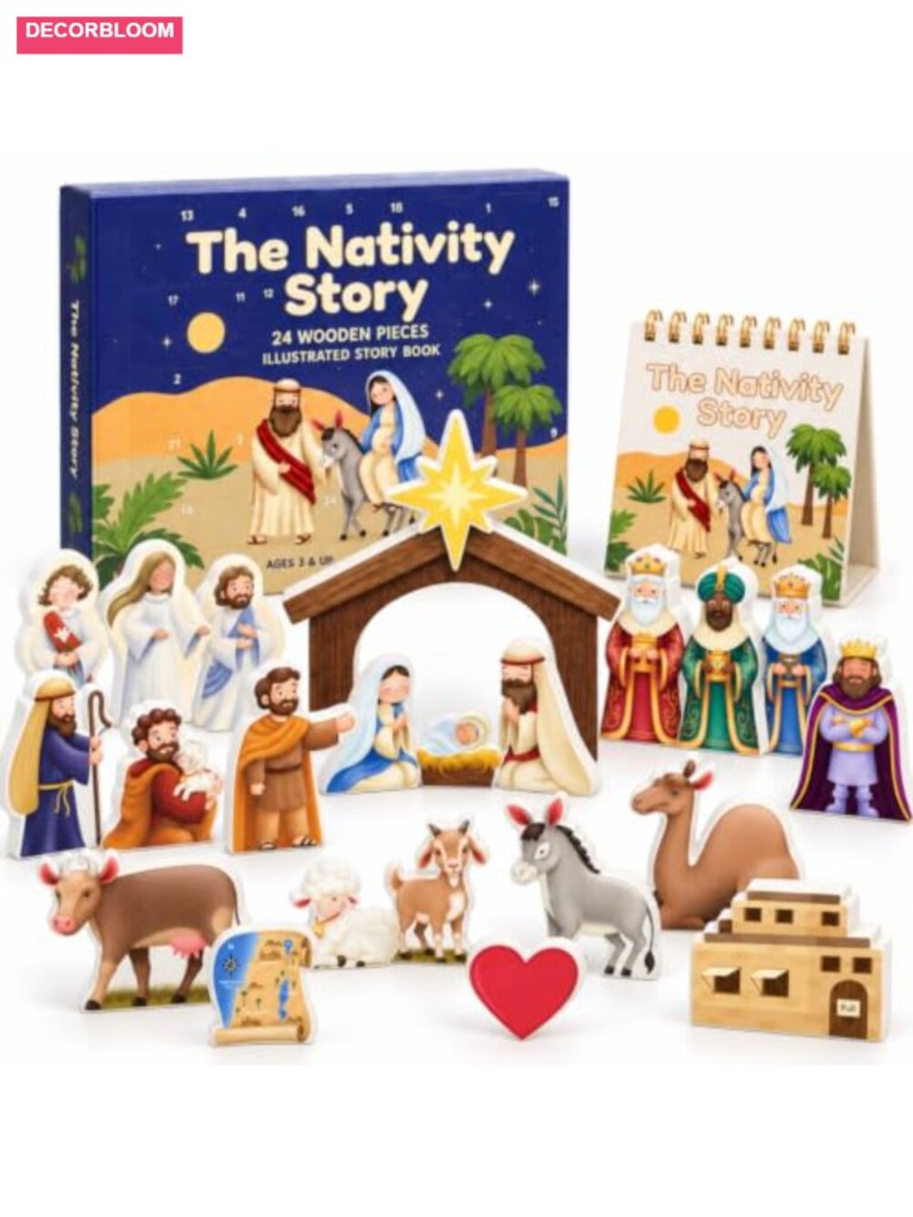 Wooden Nativity Advent Calendar 24 Pieces Christian Christmas Countdown